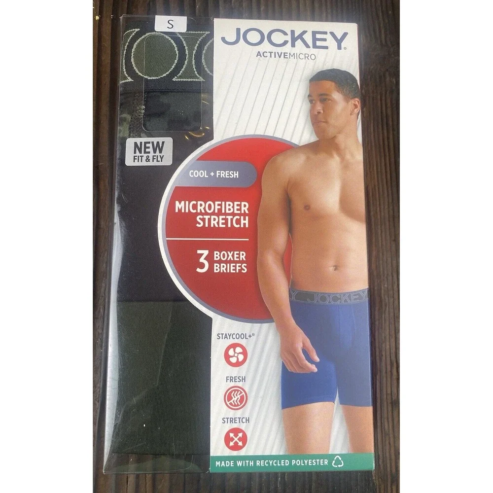 Jockey Men's Cool & Fresh Microfiber Stretch 3 Boxer Briefs Size Small